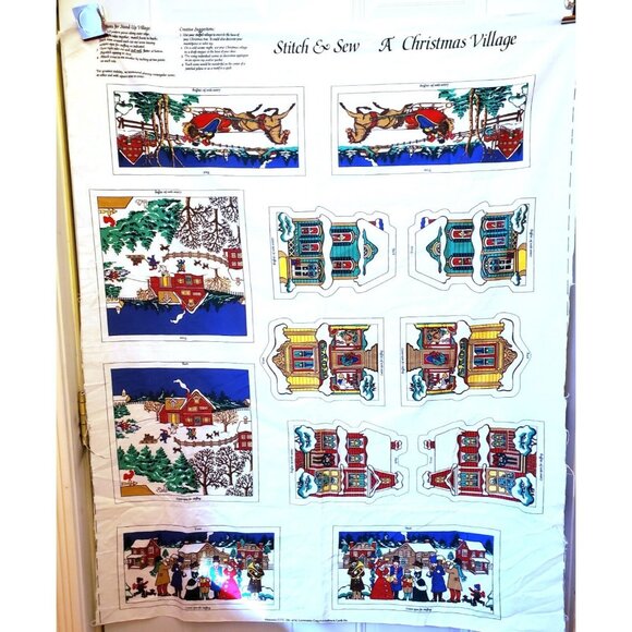 VTG Wamsutta Hallmark Stitch & Sew A CHRISTMAS VILLAGE fabric panel pillow scene - Picture 3 of 6